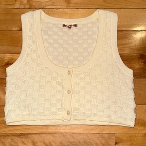 NWOT Cropped checkered sweater button up top/vest